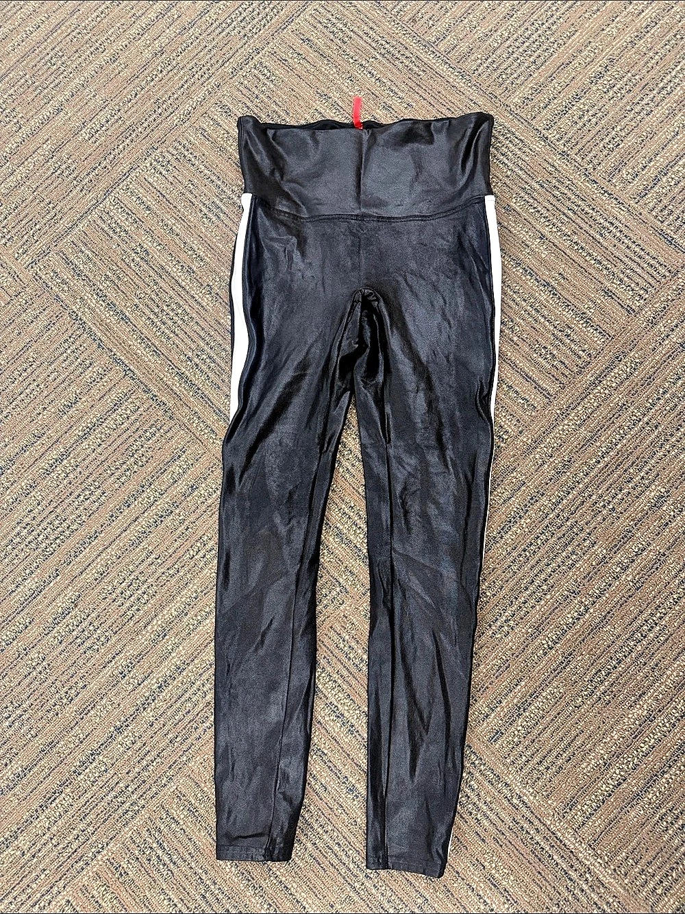 SPANX Faux Leather Side Stripe Legging Black & White Large